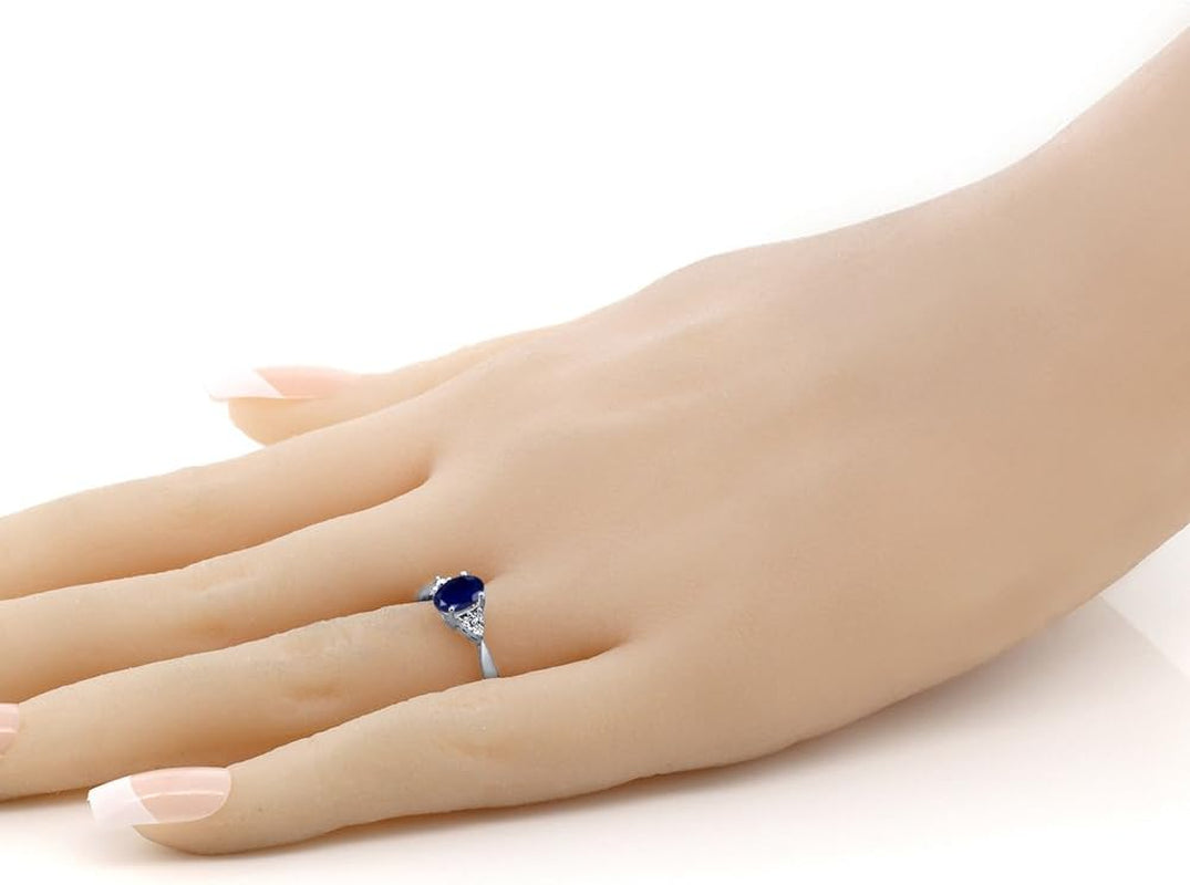 14K White Gold Gemstone Birthstone and White Diamond Engagement Ring | Oval Shape 6X4MM | Wedding Anniversary Promise Gold Ring for Women | Available in Size 5, 6, 7, 8, 9