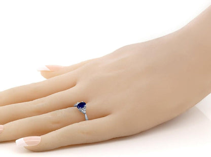 14K White Gold Blue Sapphire and White Diamond Engagement Ring for Women (0.61 Cttw, Gemstone Birthstone, Available 5,6,7,8,9)