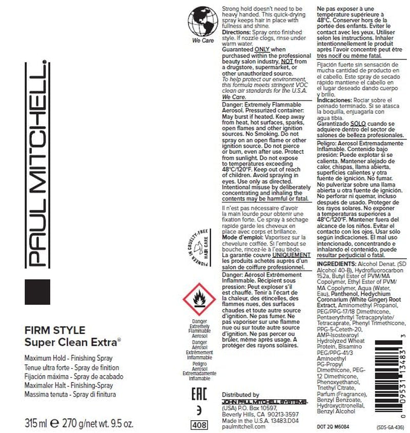Paul Mitchell Super Clean Extra Finishing Hairspray, Maximum Hold, Shiny Finish, for All Hair Types, 9.5 Oz.