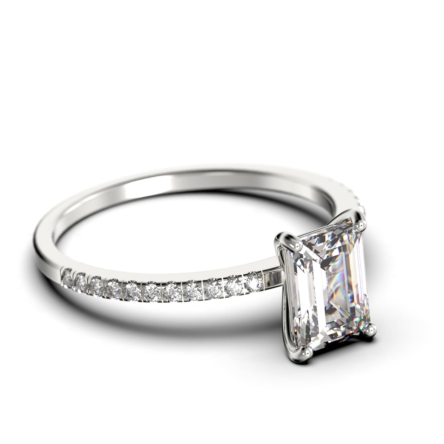Art Deco 2.00 Carat Emerald Cut Diamond Moissanite Engagement Ring Set, Wedding Ring in 925 Sterling Silver with 18K White Gold Plating Feminine Gift, Promise Ring, Anniversary Gift