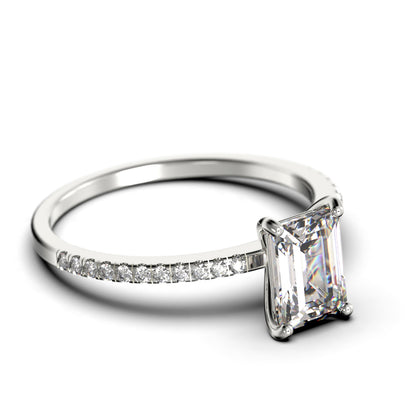 Art Deco 2.00 Carat Emerald Cut Diamond Moissanite Engagement Ring Set, Wedding Ring in 925 Sterling Silver with 18K White Gold Plating Feminine Gift, Promise Ring, Anniversary Gift