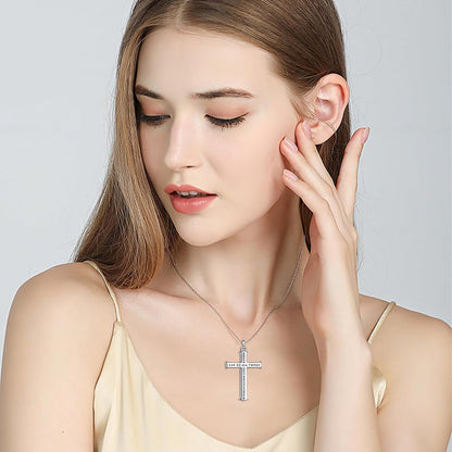 Men'S Cross Necklace Sterling Silver Catholic Faith Cross Pendant Necklace Christian Jewelry Gifts for Men