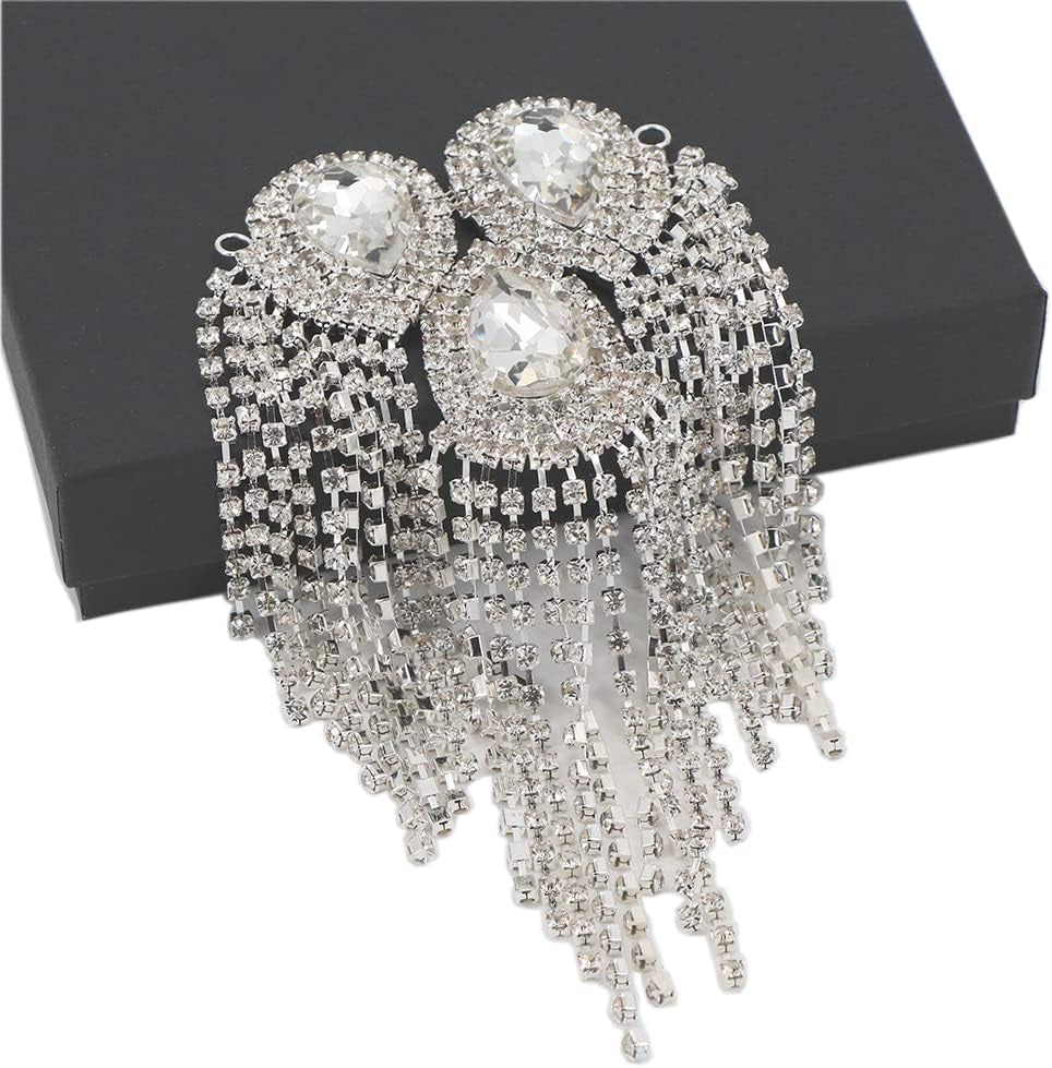 Crystal Fringe Shoulder Epaulette Rhinestones Appliques Stitch Patches for DIY Women Fashion Accessories 2Pcs/Pack