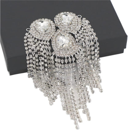 Crystal Fringe Shoulder Epaulette Rhinestones Appliques Stitch Patches for DIY Women Fashion Accessories 2Pcs/Pack