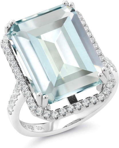 10-20 Cttw Gemstone Birthstone Engagement Ring | 925 Sterling Silver | Emerald Cut 18X13MM | Wedding Anniversary Promise Ring for Women | Available in Size 5, 6, 7, 8, 9 - WORLD TIME VISITS