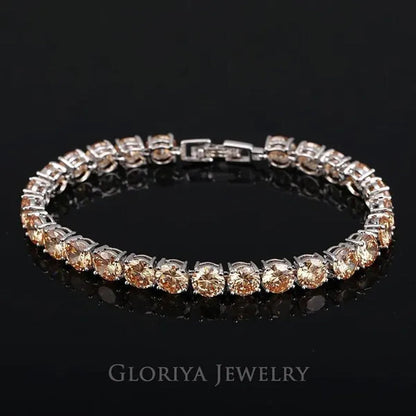 Gloriya Perfect Round Cut 0.5 carat AAA+ CZ Zirconia Silver Plated Classic Ladies Wedding Bracelets Bangles For Women Engagement Gift