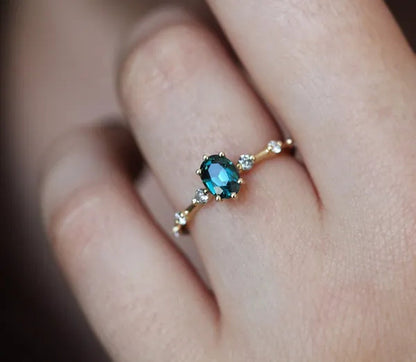 Teal Sapphire Ring, Peacock Engagement Ring, Ceylon Sapphire Diamond Ring, Oval Blue Ring - WORLD TIME VISITS