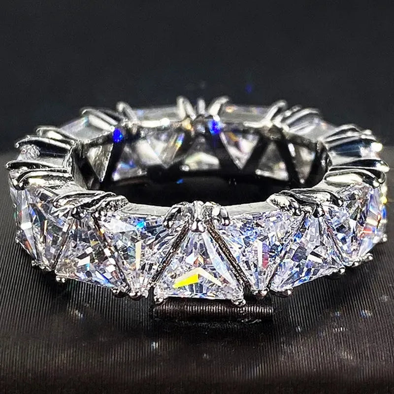 2.0Ct Triangle Cut Diamonds Eternity Band Bridal Engagement Rings for Women Wedding Party Jewelry Gift - WORLD TIME VISITS