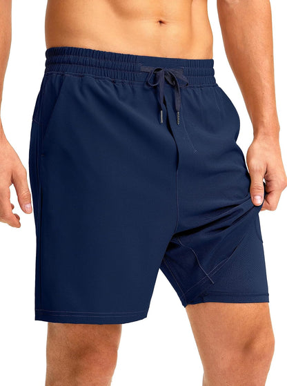 Men'S 2 in 1 Running Shorts with Liner 7 Inch Training Gym Athletic Workout Shorts for Men with Zipper Pockets