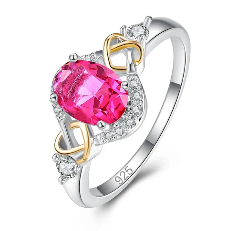 Fashion Wedding Bride Oval Cut Rainbow Blue Topaz Sapphire Ruby Gemstone Jewelry Ring - WORLD TIME VISITS