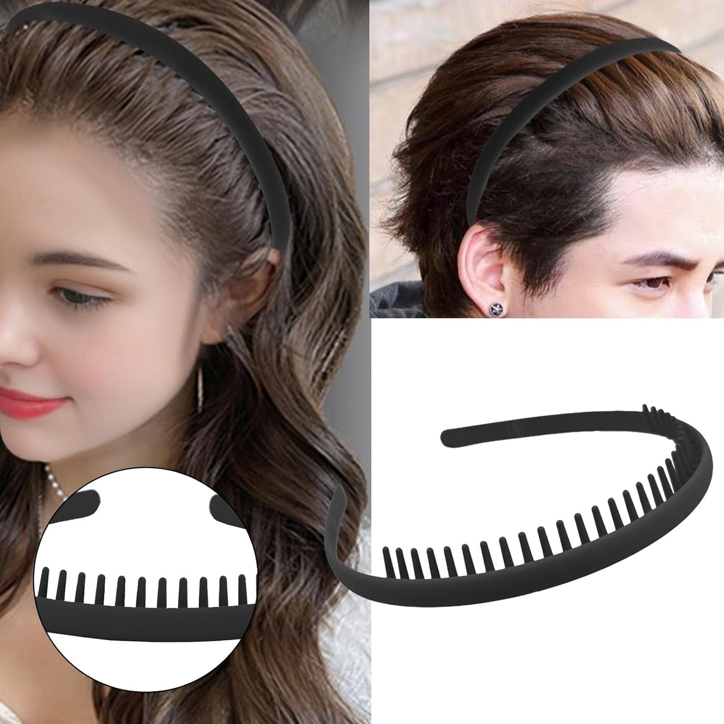 9 Pcs Plastic Headbands with Teeth,Headbands for Women Men Non Slip,Comb Hair Bands Accessory for Teen Girls,Coffee and Black