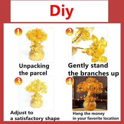 3 Size Festival Holiday Gifts Natural Citrine Quartz Crystal Money Tree in for Wealth Money Bay Lucky Tree