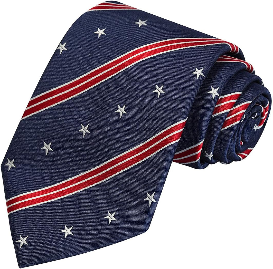 Mens Silk Tie Set Patriotic Ties the USA Necktie + Pocket Square - WORLD TIME VISITS