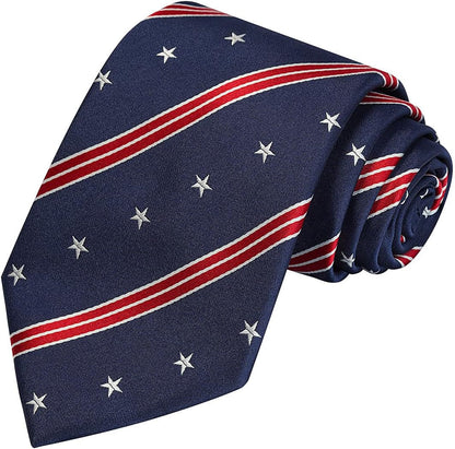Mens Silk Tie Set Patriotic Ties the USA Necktie + Pocket Square - WORLD TIME VISITS