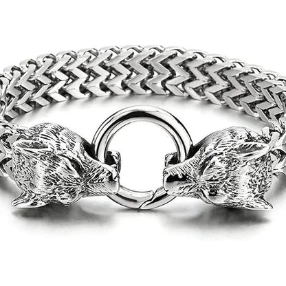 Rock Wolf Charm Bracelet Men's Stainless Steel Mesh Chain Punk Bracelets Biker Jewelry