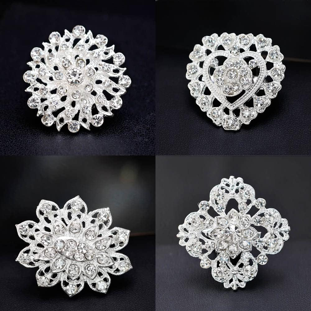24Pcs Lot Rhinestone Crystal Flower Brooches Pin Set - WORLD TIME VISITS