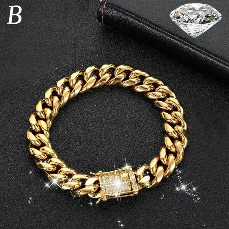 Men's Bracelet Hip Hop Fashion Bracelet Gold/Silver Bracelet Byzantine Chain Cuban Bracelet Festive Birthday Gift 1 Piece (8inch)