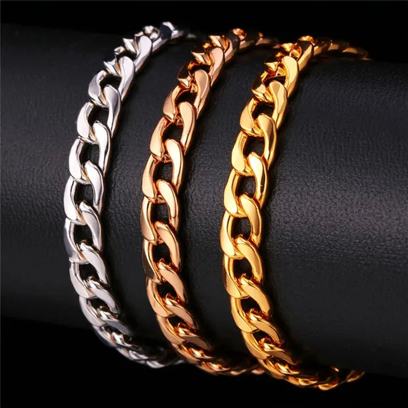 Men Cuban Link Bracelet 18K Stamp Platinum/Rose Gold/Yellow Gold Plated Curb Chain Bracelets