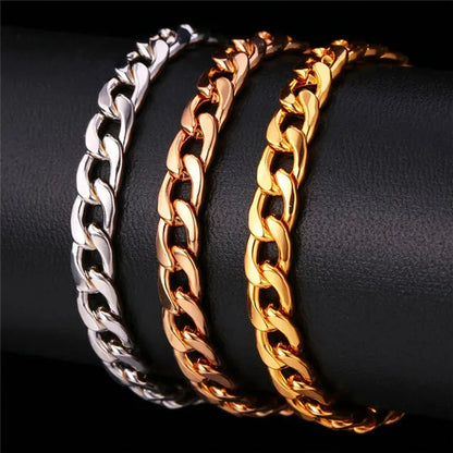 Men Cuban Link Bracelet 18K Stamp Platinum/Rose Gold/Yellow Gold Plated Curb Chain Bracelets