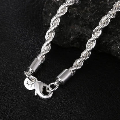 Diamond Cut 925 Sterling Silver Chain Rope Chain Italian Silver Necklace Chain for Women Men Super Shiny Durable 2MM-4MM