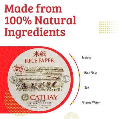 Fresh Spring Roll Rice Paper Wrappers 30 Sheets | Non-Gmo, Gluten-Free, Low Carb, Natural Ingredients | Vietnamese Summer Veggie Wraps