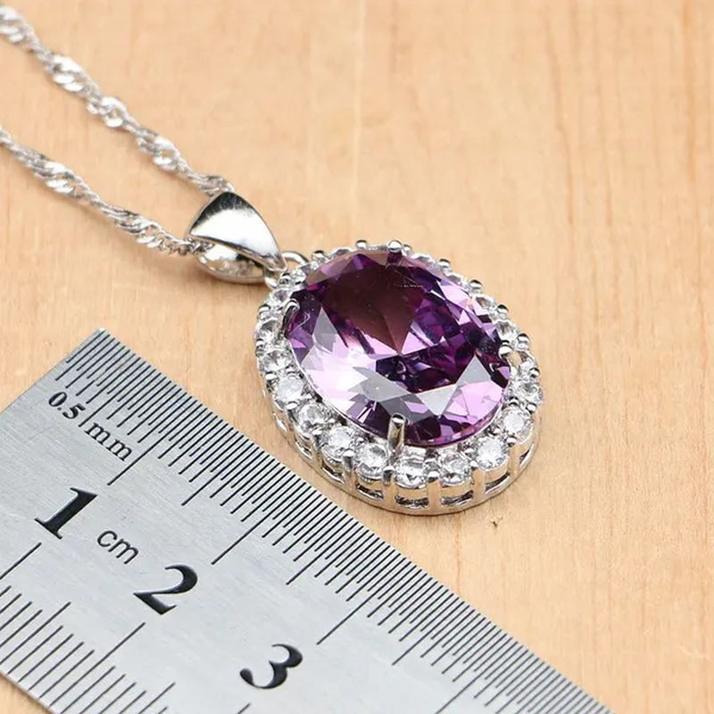 925 Sterling Silver Bridal Jewelry Purple Amethyst White Zircon Jewelry Sets for Women Wedding Earrings/Pendant/Necklace/Ring/Bracelet