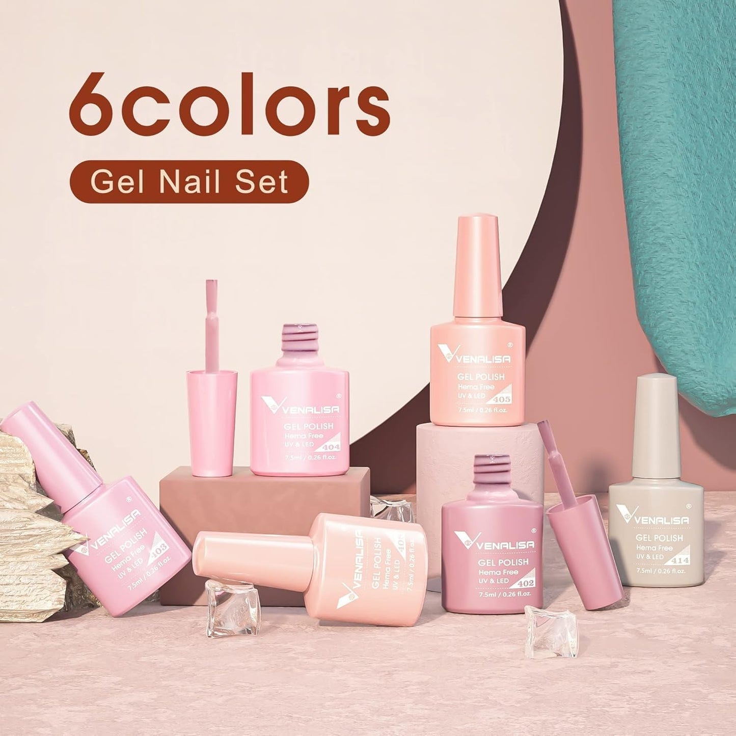 VENALISA Hema-Free Pink Gel Nail Polish Set- 6 Colors Popular Nude Pink Gel Polish Kit, Soak off LED Nail Lamp Light Pink Gel Manicure Kit DIY at Home Salon Gifts for Women Girls - WORLD TIME VISITS