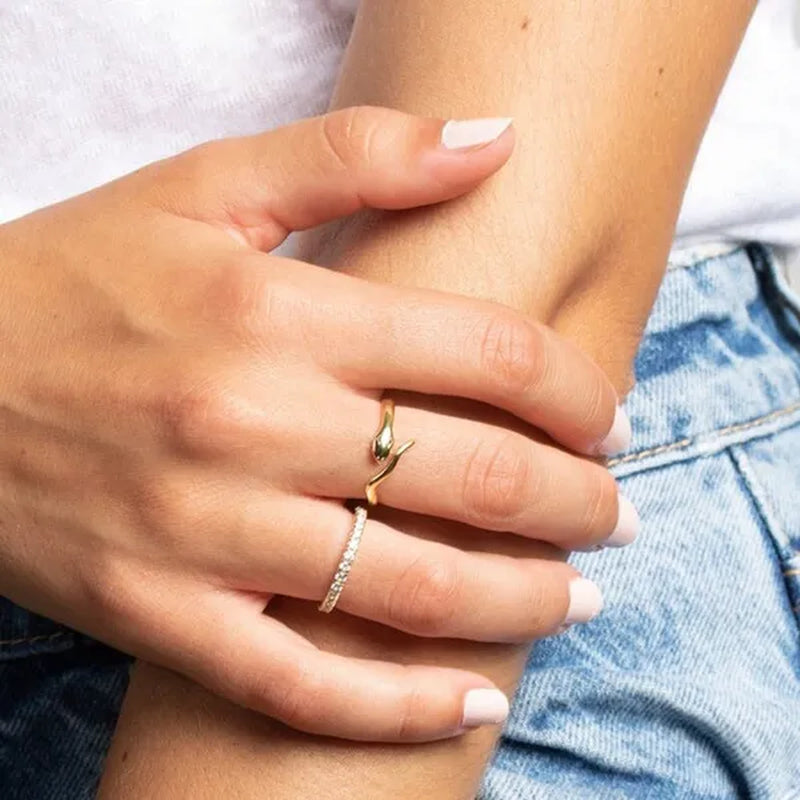 925 Sterling Silver Small Snake Open Rings Women Female's Animal Adjustable Rings Girls' Gold Color Simple Wedding Jewelry