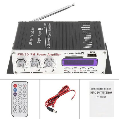 370BT Remote Control Bluetooth 2CH HI-FI High Power Car Audio Amplifier FM Radio Player Support SD / USB / DVD / MP3 for Car Motorcycle Home