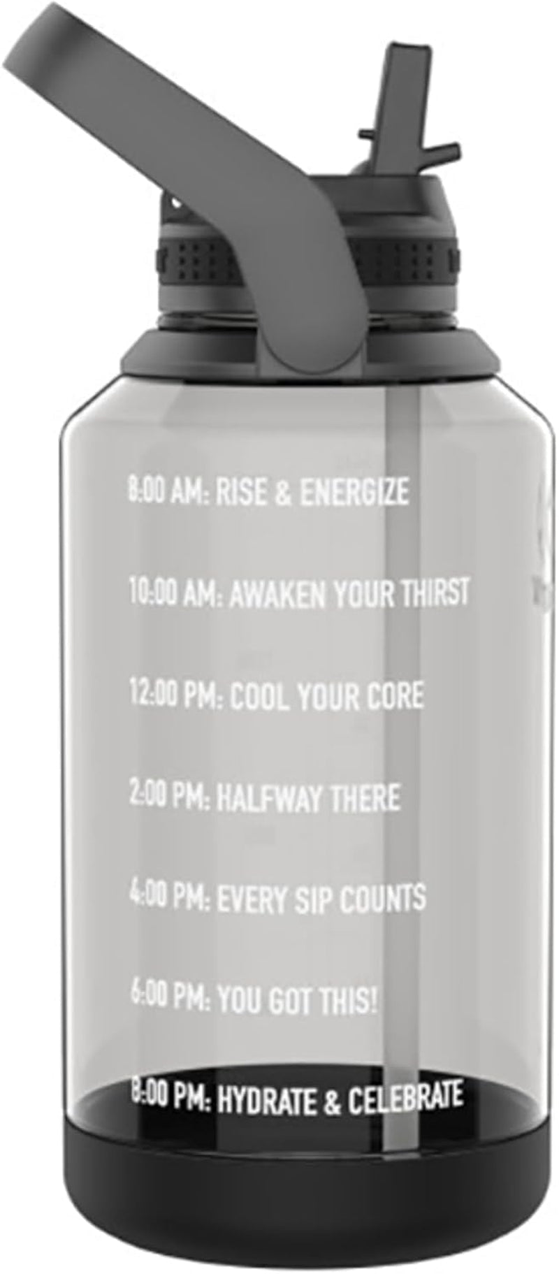 64 Oz Motivational Water Bottle with Straw Lid with Time Marker, Half Gallon, Premium Quality BPA Free Tritan Plastic, Stormy Black