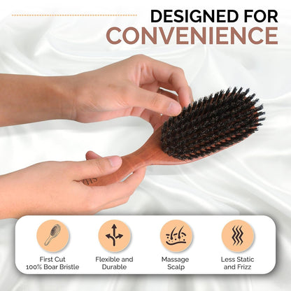 Classic German First Cut 100% Boar Bristle Hair Brush since 1869 - Conditions Hair, Improves Texture, Exfoliates Scalp