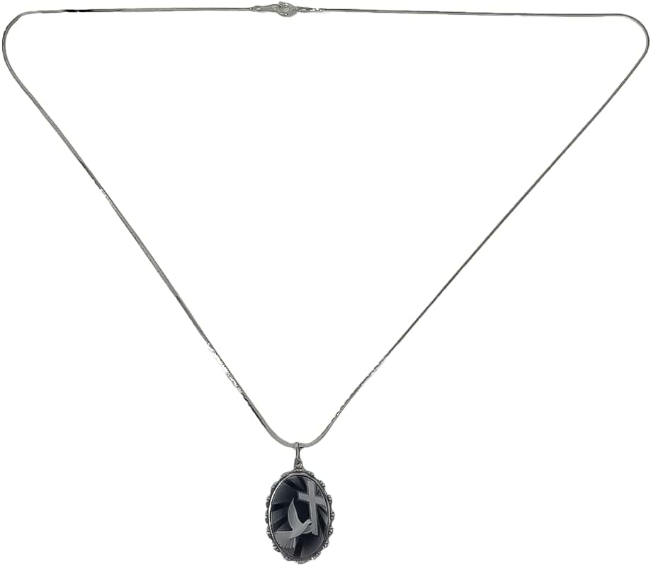 Dove with Cross Cameo Pendant | 925 Sterling Silver | Religious Jewelry | 24'' Chain | Gift Boxed, Silver, White - WORLD TIME VISITS