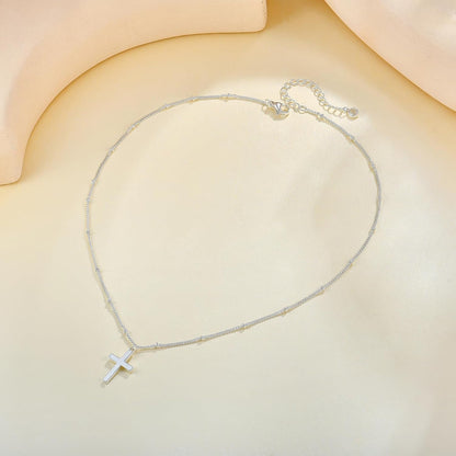 Cross Necklace for Women 18K White Gold Plated Stainless Steel Cross Choker Necklace Dainty Simple Chain Pendant Necklaces Easter Christian Baptism Religious Faith Jewelry Gift for Her
