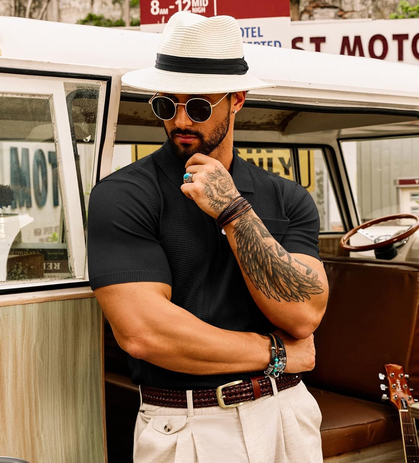 Men'S Knit Polo Shirts Short Sleeve Texture Lightweight Golf Shirts Sweater