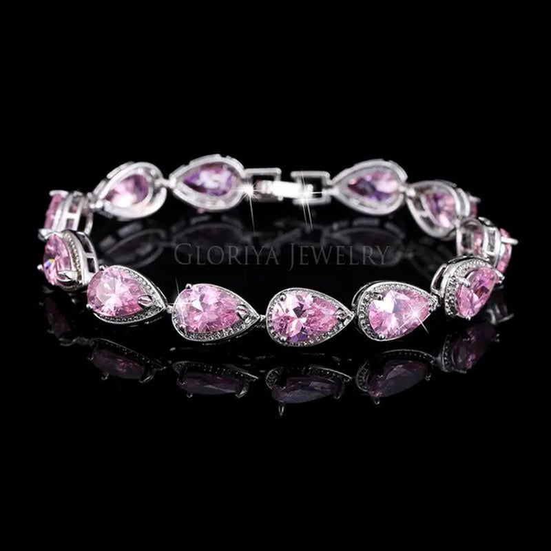 Gloriya Fashion Brand Dazzling Wedding Jewelry for Luxury Pear Cut CZ Zirconia Setting White Gold Plated Woman Party Bracelets Bangles（Size :18 Cm + 3 Cm）