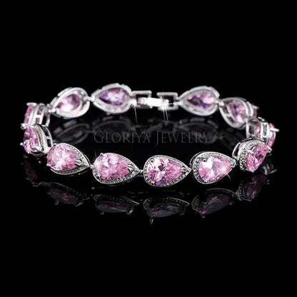 Gloriya Fashion Brand Dazzling Wedding Jewelry for Luxury Pear Cut CZ Zirconia Setting White Gold Plated Woman Party Bracelets Bangles（Size :18 Cm + 3 Cm）