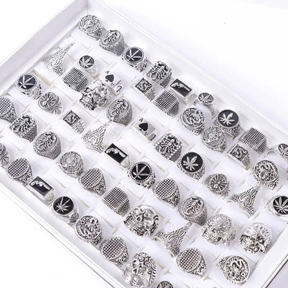 Pack of 20pcs Retro Punk Gothic Antique Silver Plated Metal Rings Jewelry For Men Women