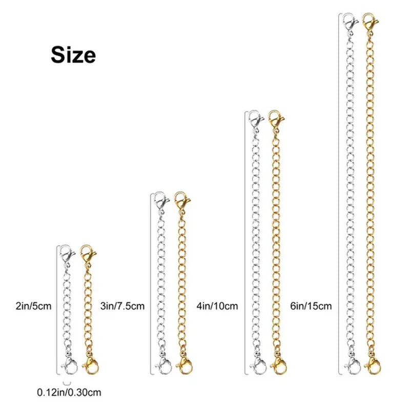 Necklace Extenders, Stainless Steel Necklace Bracelet Extender Chain Set, Anklet Extension Chains with Double Lobster Clasps and Closures for Jewelry Making, Fine Chain (Silver and Golden), 12Pcs