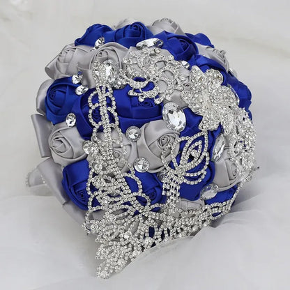 21CM Creative Ribbon Silk Rose Bride Holding Flowers Rhinestone Brooch Tassel Wedding Bouquet Wedding Party Bridal Bouquet Photography Props