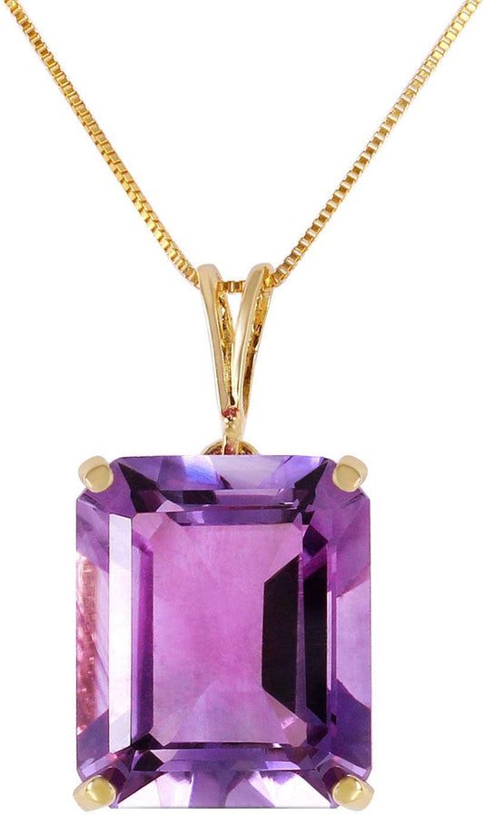 14K Solid Gold Necklace with 6.5 Carat Natural Emerald-Cut Purple Amethyst