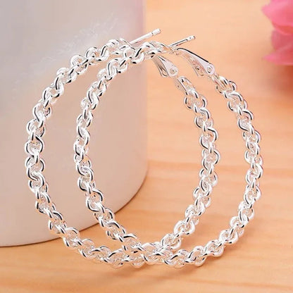 Women'S Fashion Waved 925 Sterling Silver Twisted Stud Dangle Hoop Earrings