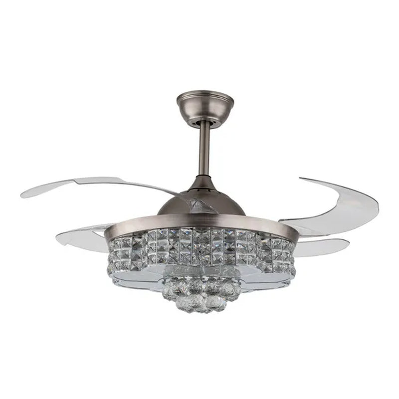 Remote 42" Silver Remote Invisible Ceiling Fan Lamp LED Chandelier Light