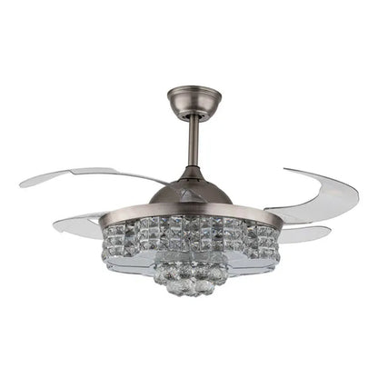 Remote 42" Silver Remote Invisible Ceiling Fan Lamp LED Chandelier Light