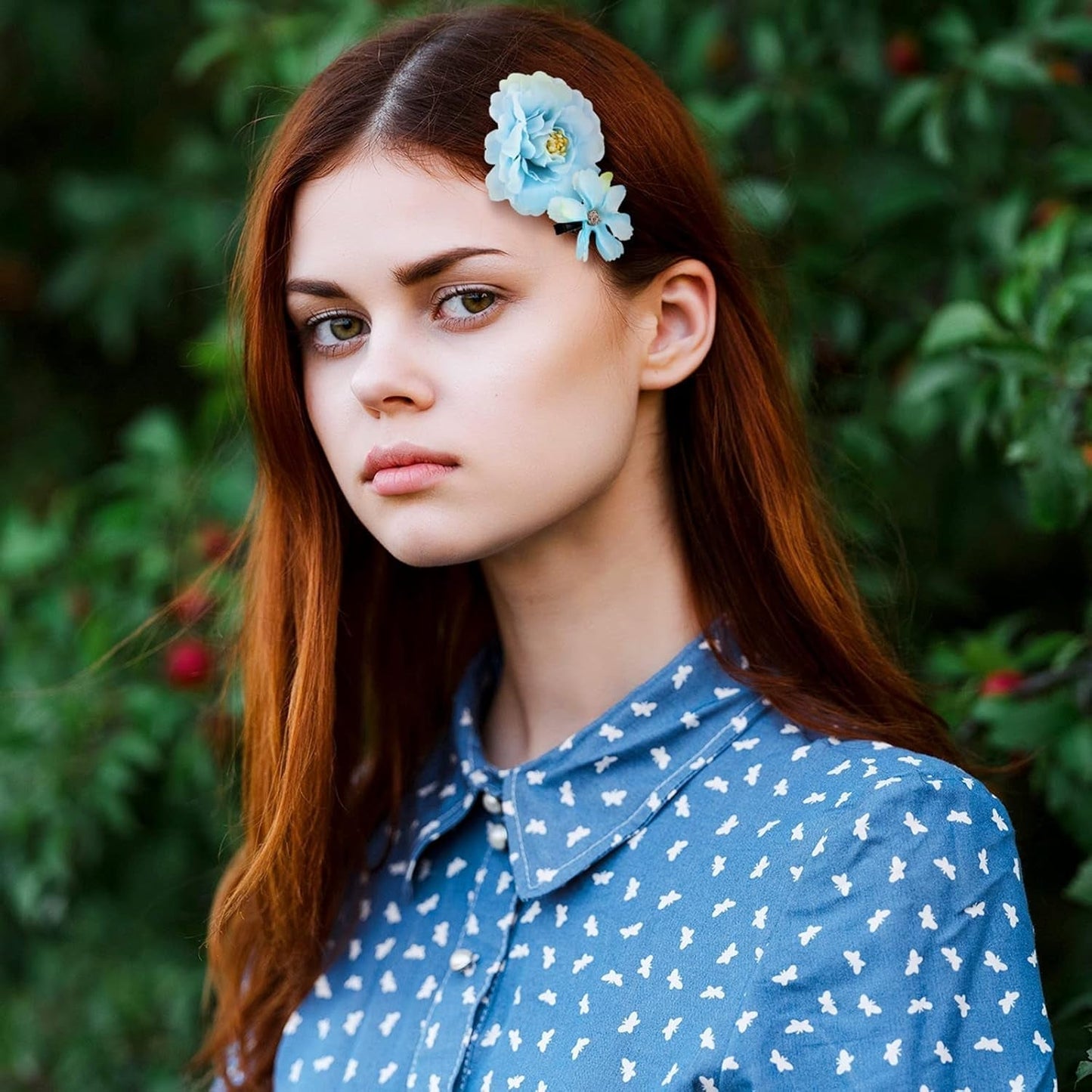 21 Pcs Flower Hair Clip Rose Hair Clips Barrettes for Women Flower Accessories Boho Bride Claw Clip Hairpin Brooch Pin Headpiece for Wedding(Blue)