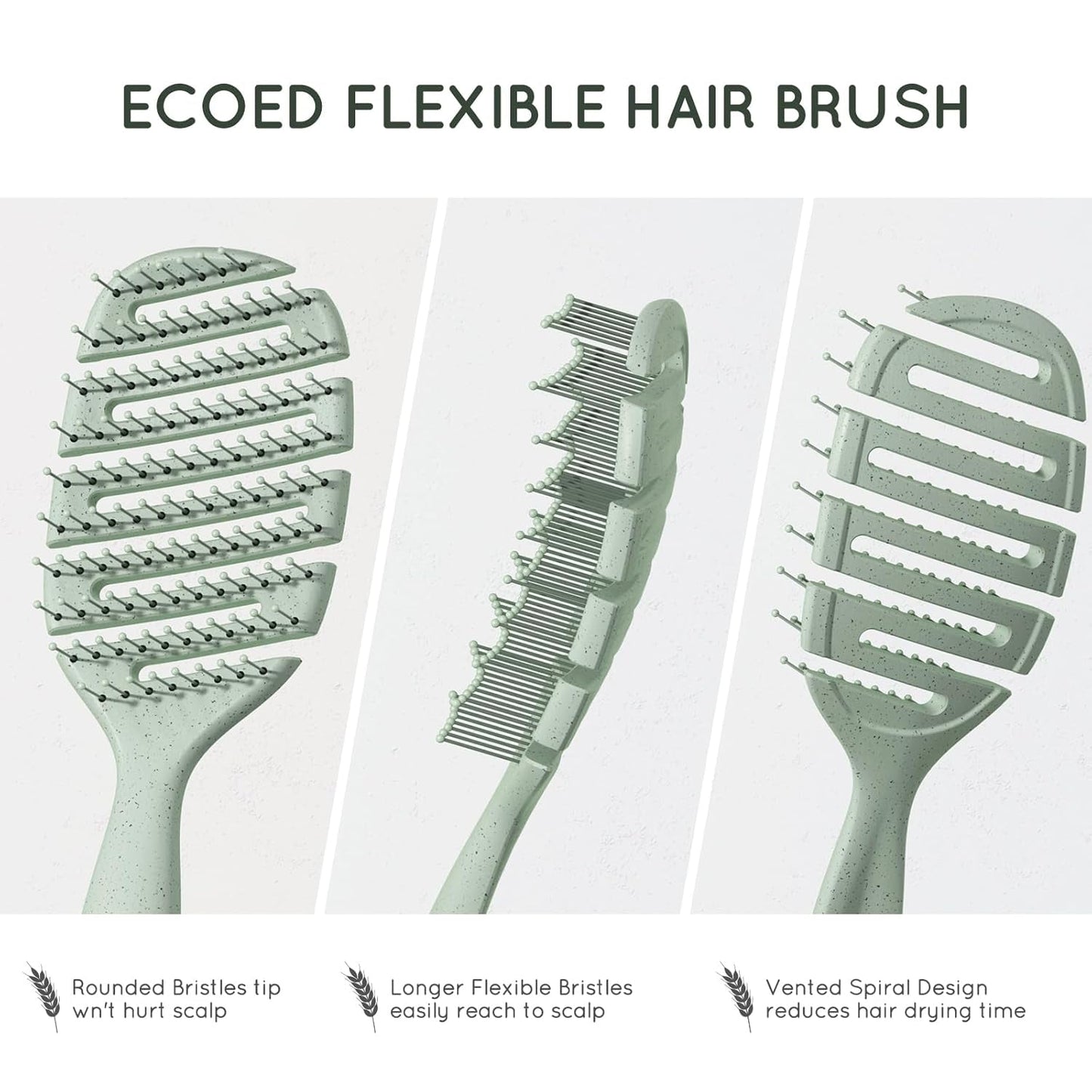 Detangler Hairbrush, Vented Detangling Brush for Curly, Thick, and Straight Hair, Dry and Wet, Quick Smoothing for Women and Men, Eco-Friendly & Sustainable Material (Green)