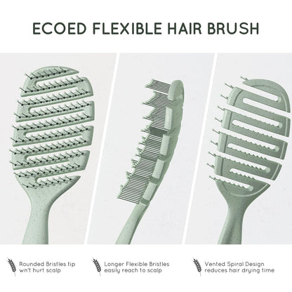 Detangler Hairbrush, Vented Detangling Brush for Curly, Thick, and Straight Hair, Dry and Wet, Quick Smoothing for Women and Men, Eco-Friendly & Sustainable Material (Green)