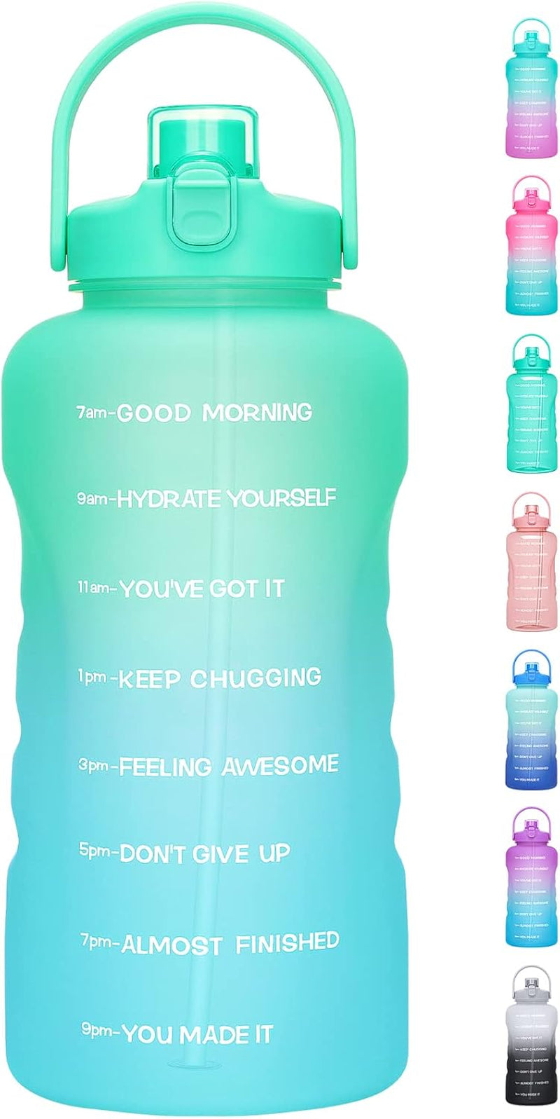 1 Gallon Water Bottles with Straw, 128 Oz / 3.8L Water Bottle BPA Free Innovative 2-IN-1 Lid Gym Bottle with Times to Drink Motivational, Large for Sports Fitness Camping Water Jug One Gallon