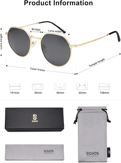 round Polygon Polarized Sunglasses for Women Men Retro Classic Vintage Panto Shades SJ1157