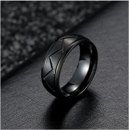 Fashion creative black silver groove cut ring diagonal arc solid color ring engagement ring anniversary gift