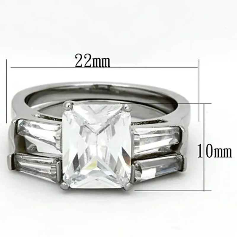 Women'S Stainless Steel 316 Emerald Cut Zirconia Engagement Wedding Ring Set Size 5-10 - WORLD TIME VISITS